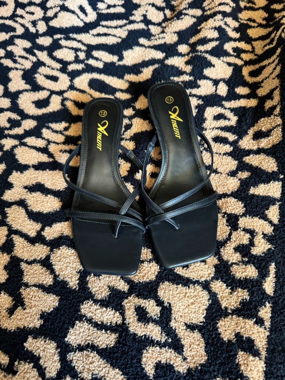 Black Strappy Kitten Heel Sandals